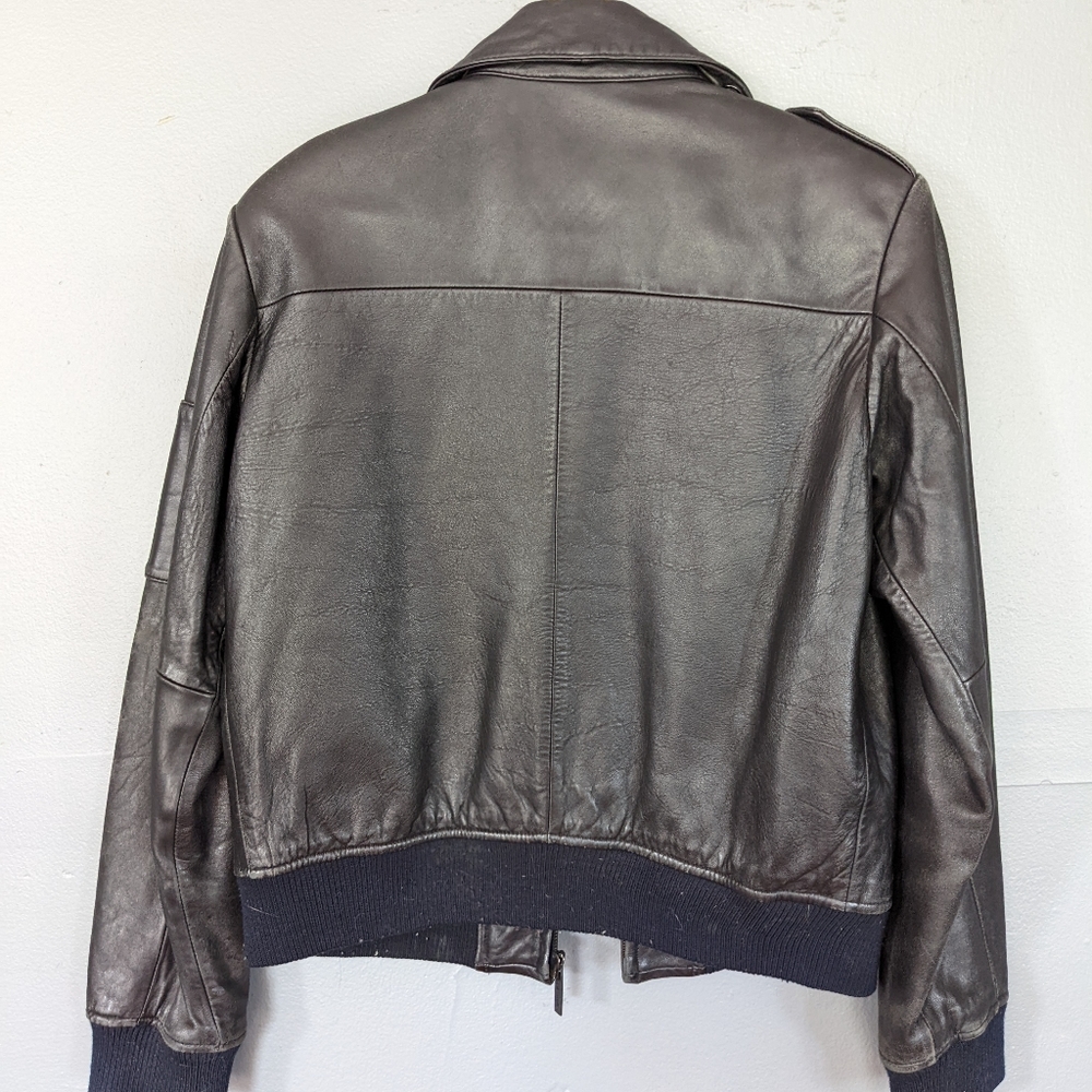 Veste En Cuir Nicole Miller Avec Panneaux En Tricot - Taille S, Marron, Occasion Excellent État